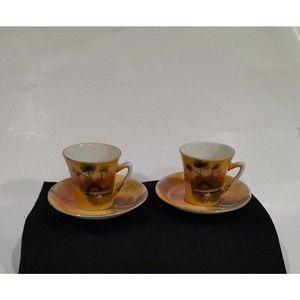 Vintage Teacups With Saucers Japan, Handpainted